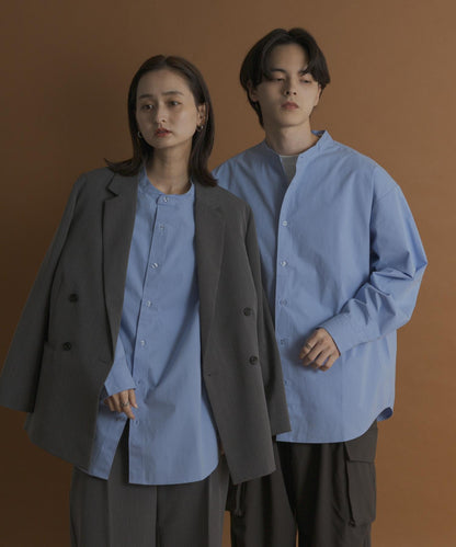 桃色寬鬆立領長袖襯衫