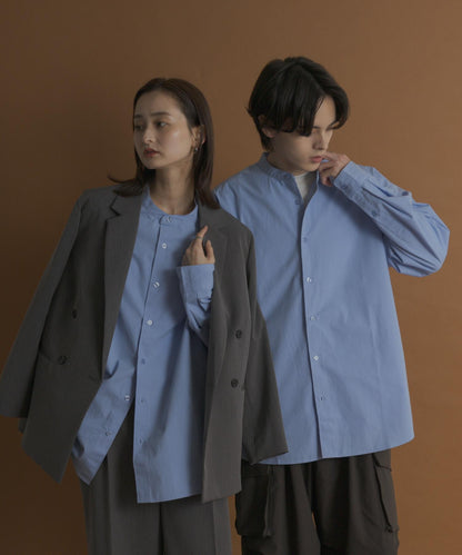 桃色寬鬆立領長袖襯衫