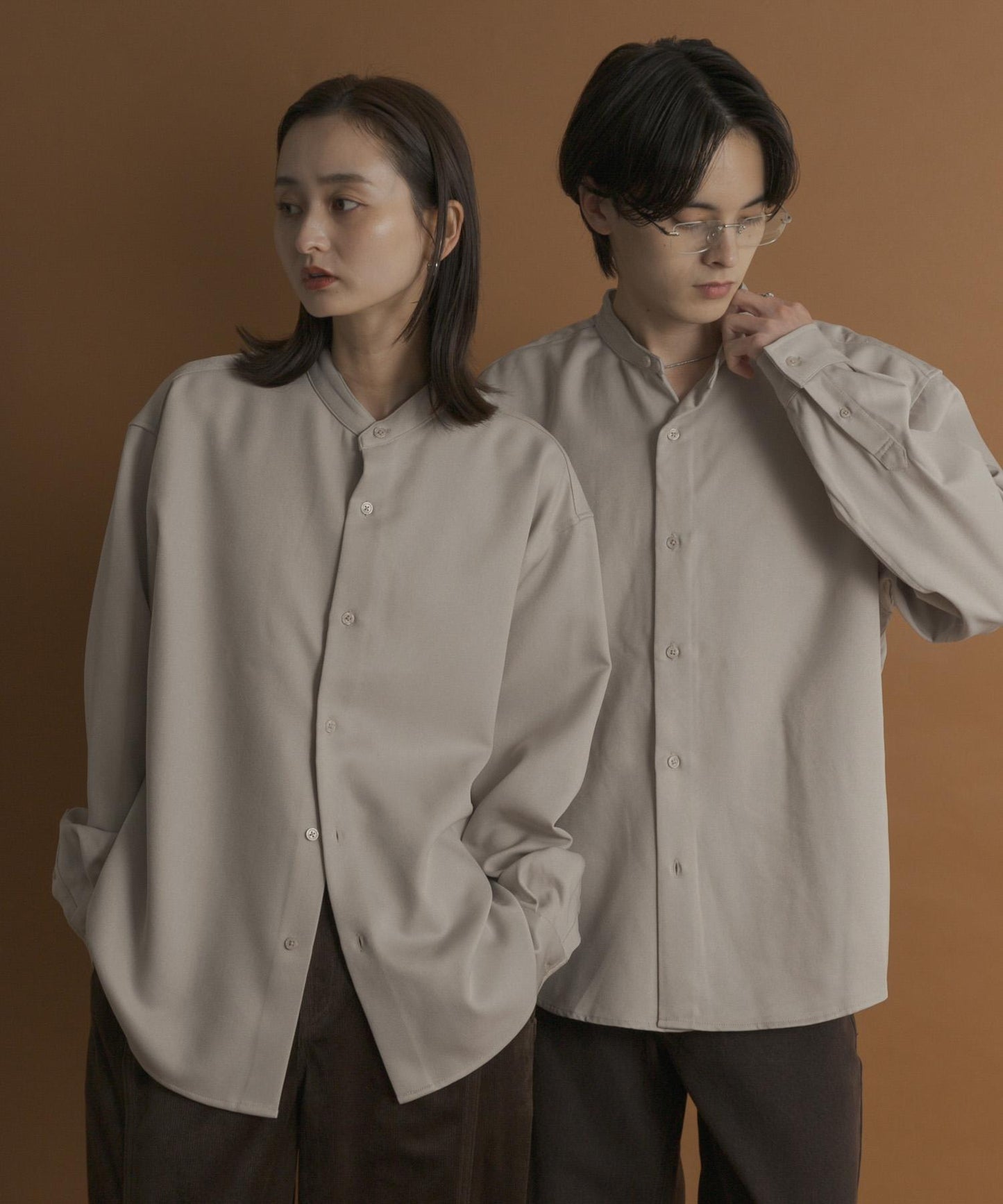 羊毛感立領寬鬆襯衫