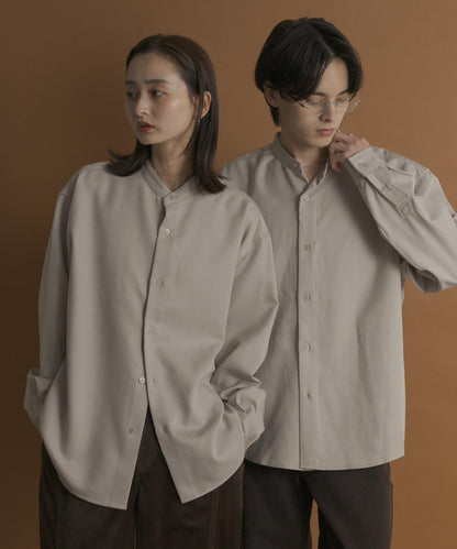 羊毛感立領寬鬆襯衫