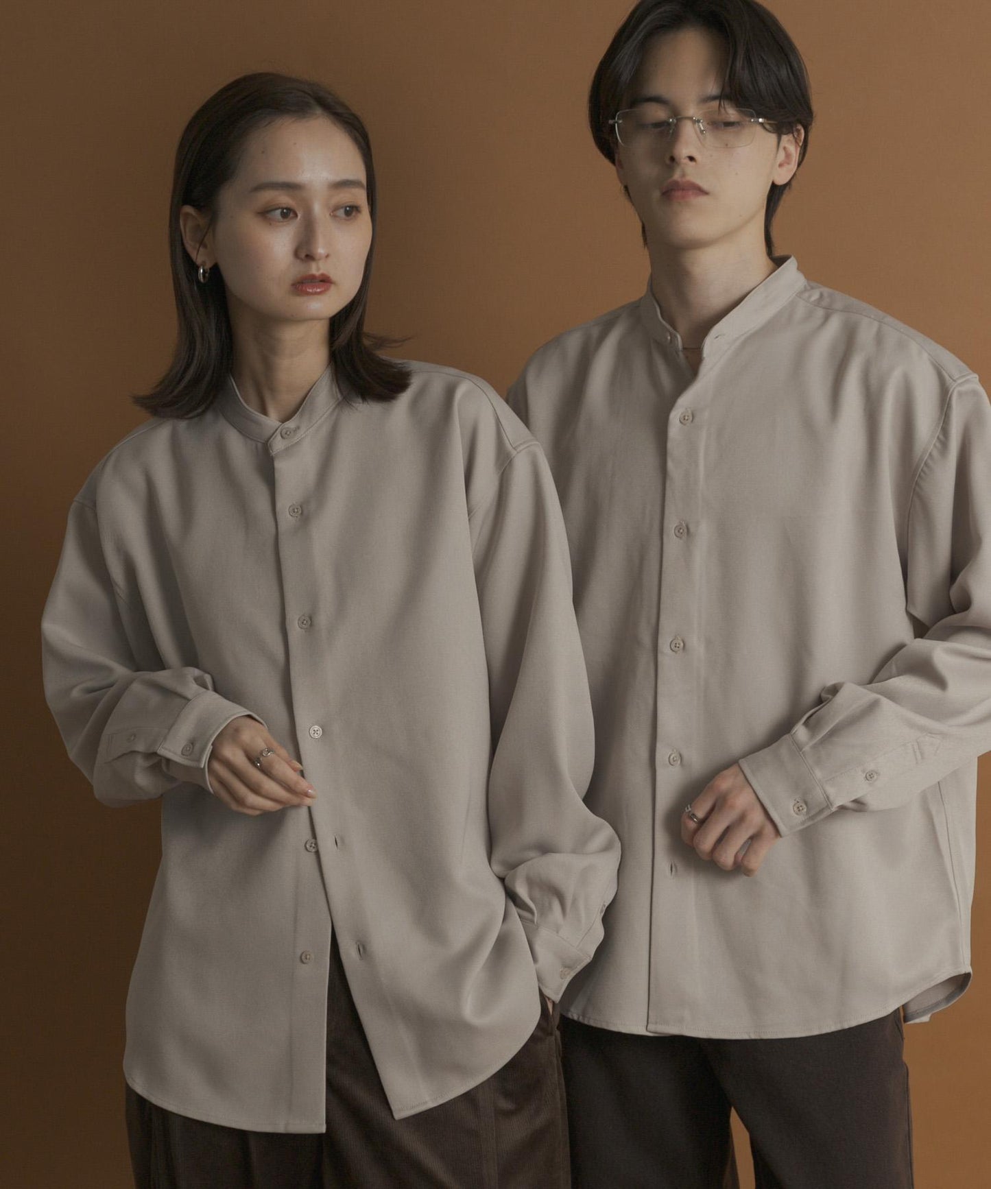 羊毛感立領寬鬆襯衫