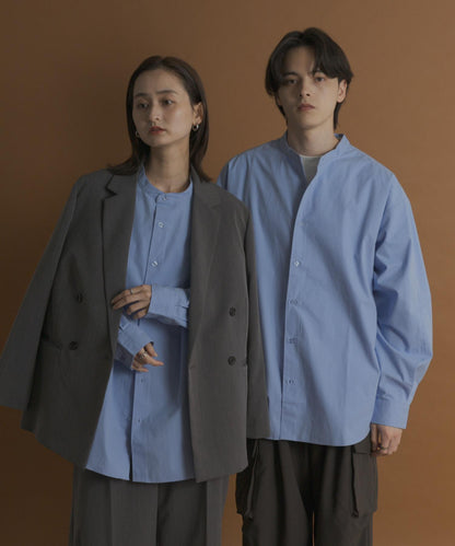 桃色寬鬆立領長袖襯衫