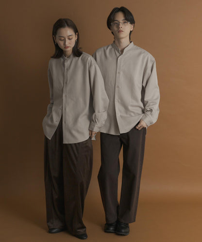 羊毛感立領寬鬆襯衫