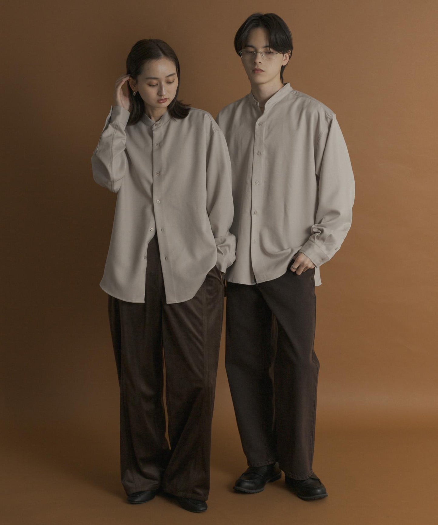 羊毛感立領寬鬆襯衫