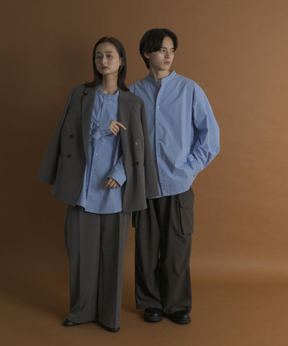 桃色寬鬆立領長袖襯衫