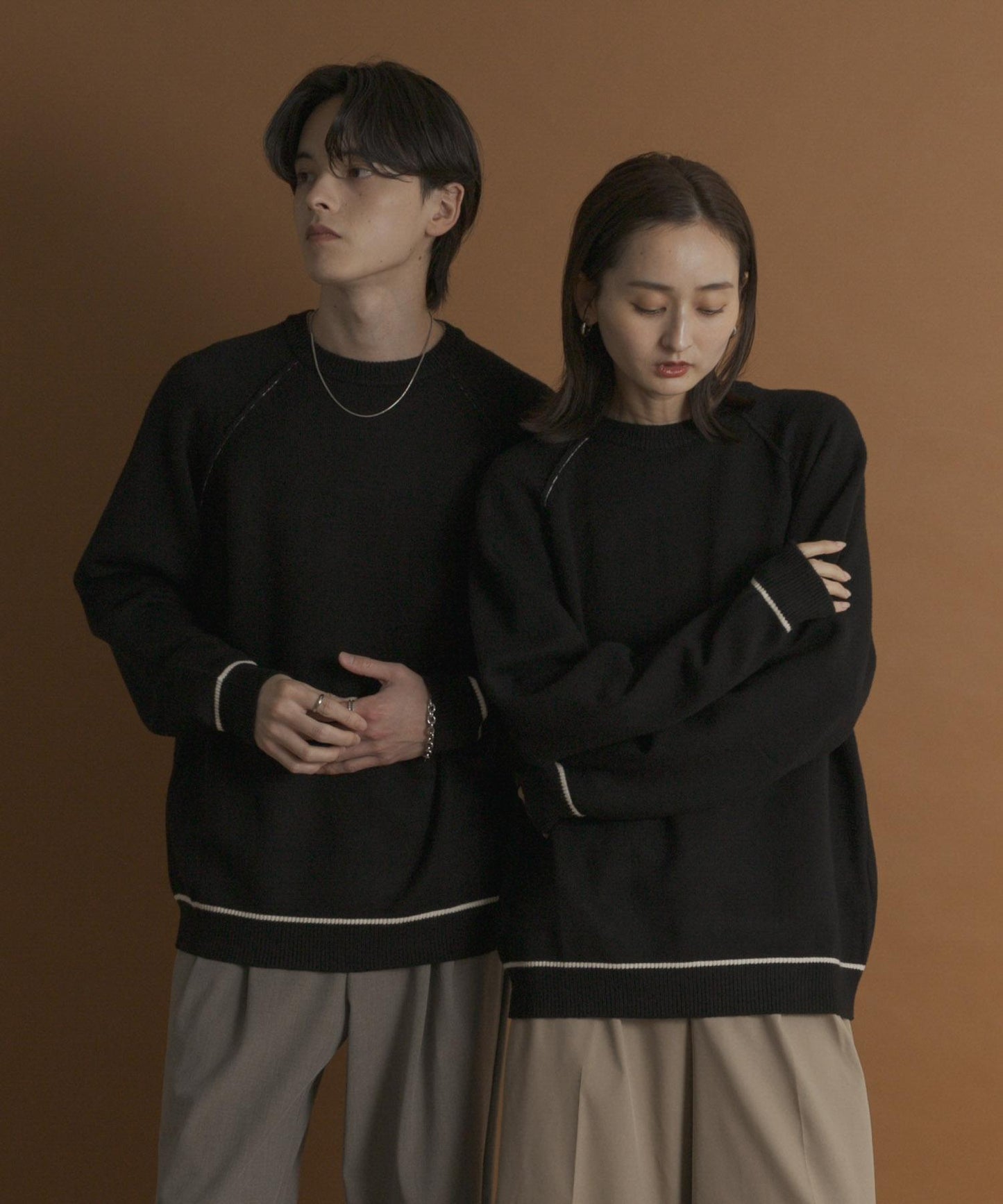 部分色 可水洗/防起球 彈力拼色針織衫