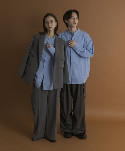 桃色寬鬆立領長袖襯衫