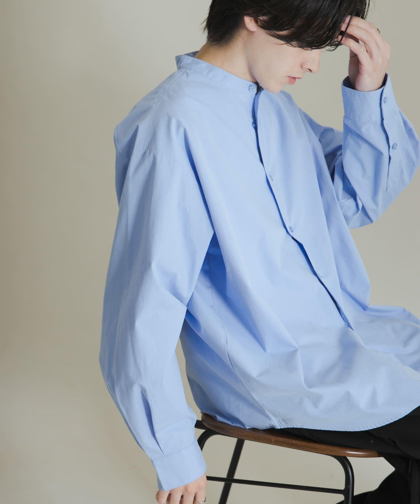 桃色寬鬆立領長袖襯衫