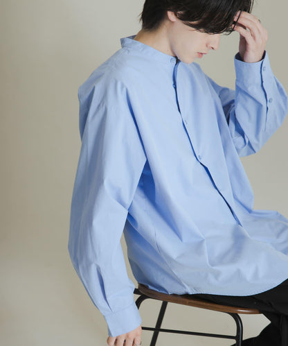 桃色寬鬆立領長袖襯衫