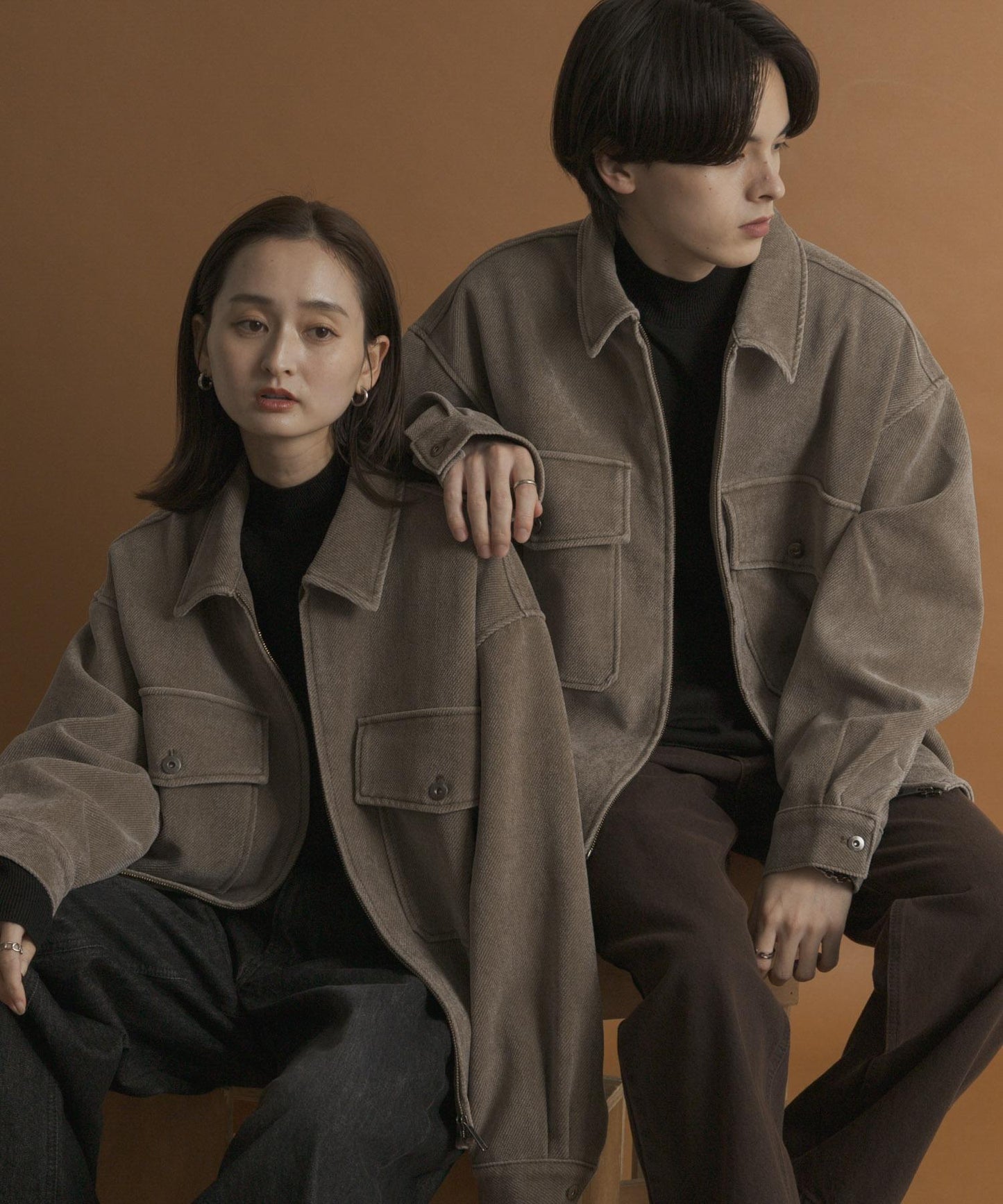 復古斜紋拉鍊夾克