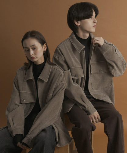 復古斜紋拉鍊夾克