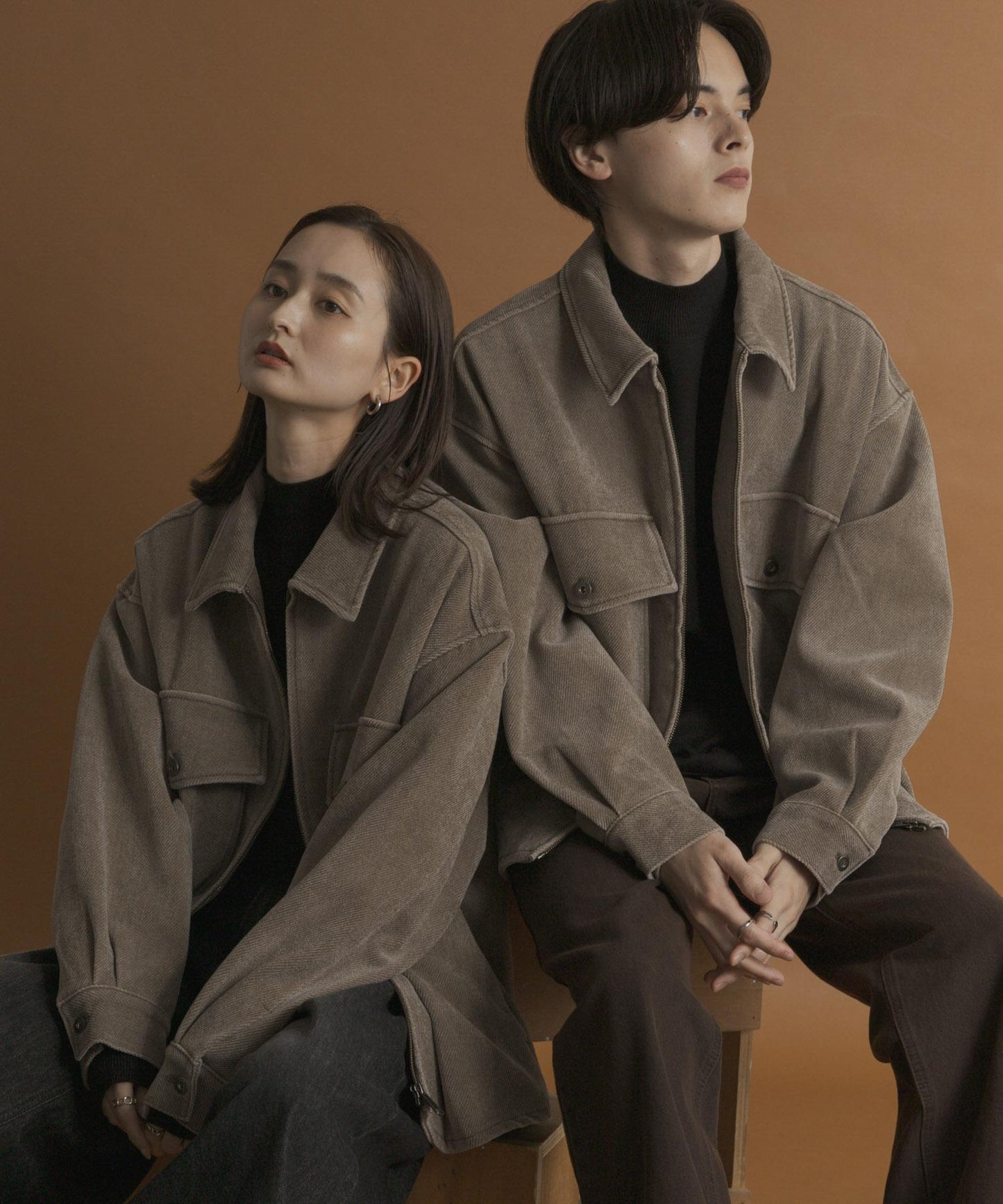 復古斜紋拉鍊夾克