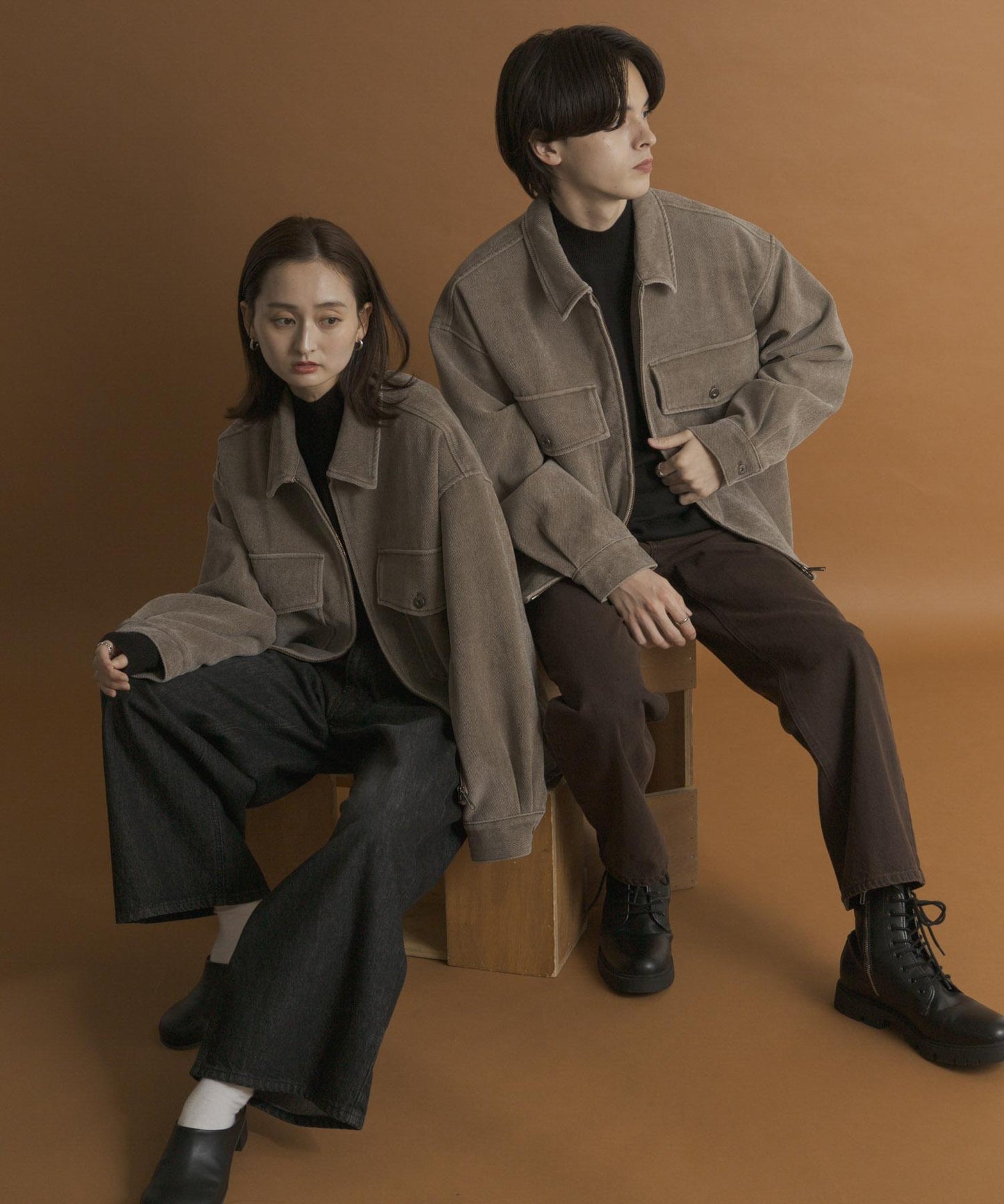 復古斜紋拉鍊夾克