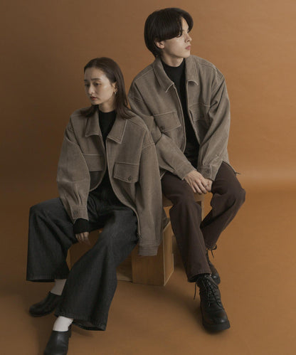 復古斜紋拉鍊夾克