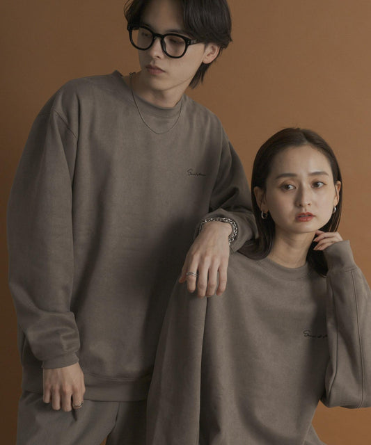 刺繡仿麂皮圓領衛衣