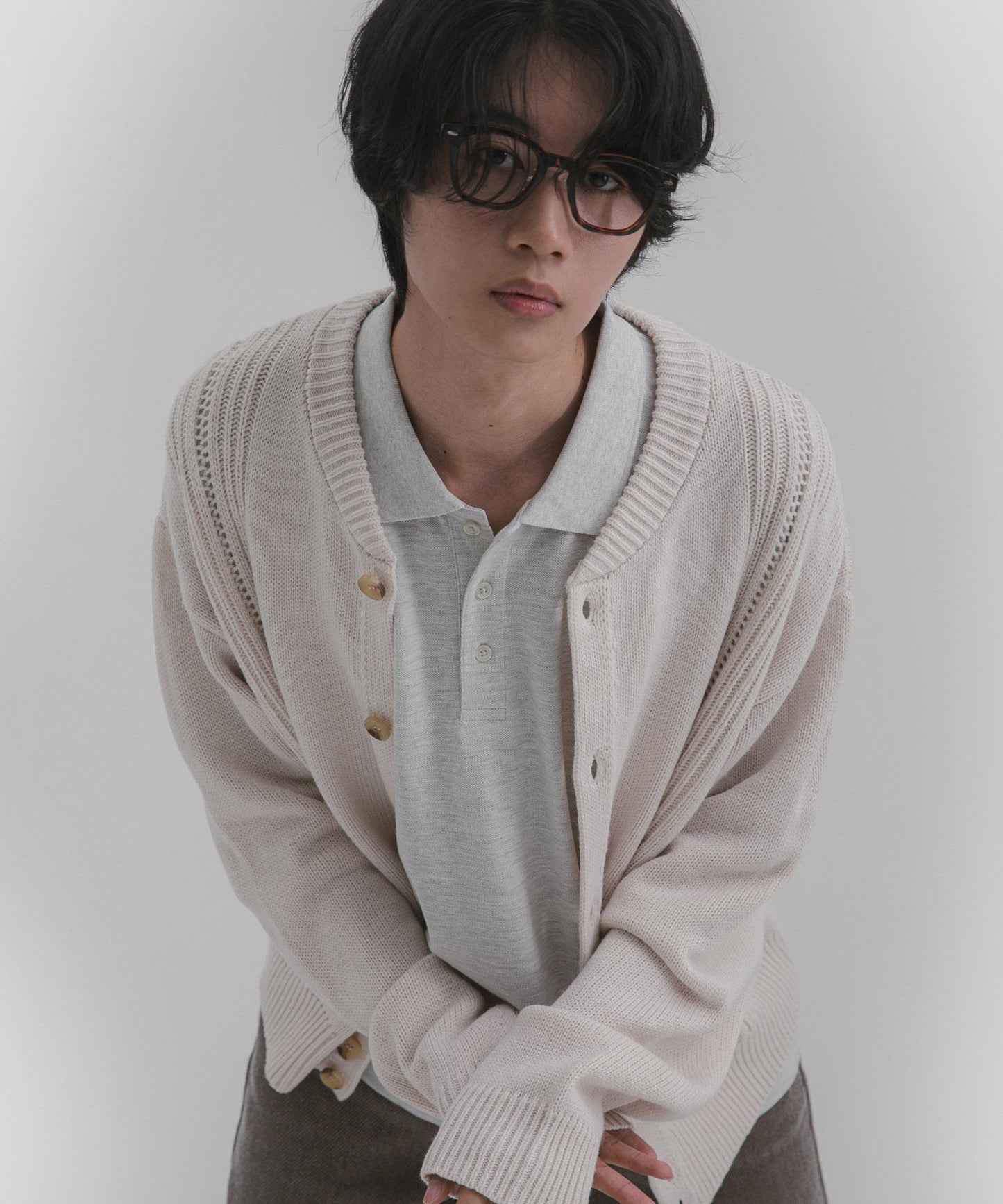 鏤空麻花針織開衫