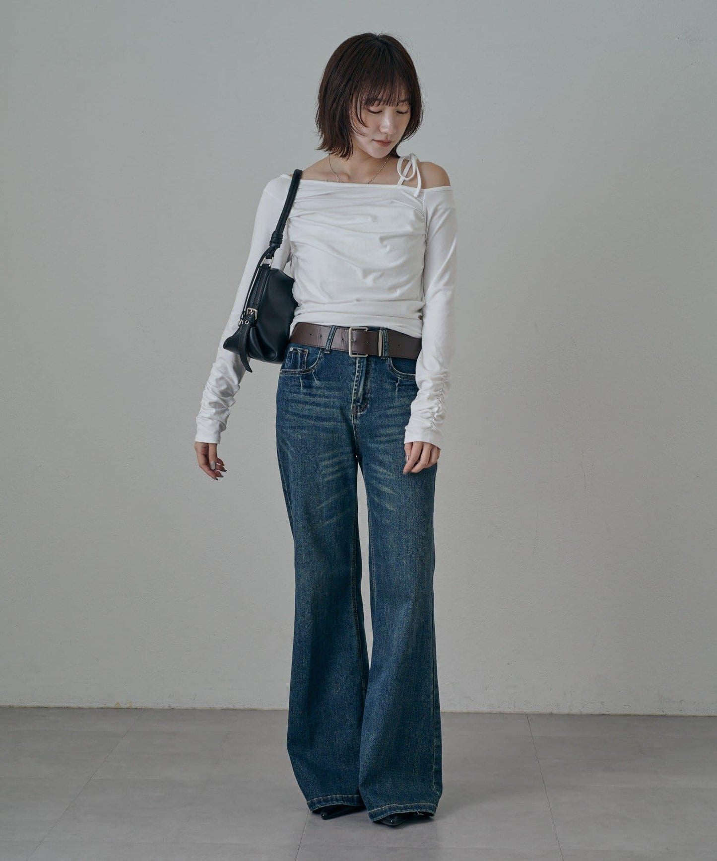 【mystic】[mline]抽繩一字肩針織衫