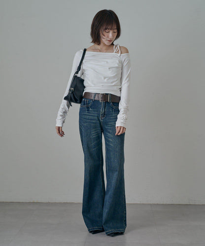 【mystic】[mline]抽繩一字肩針織衫