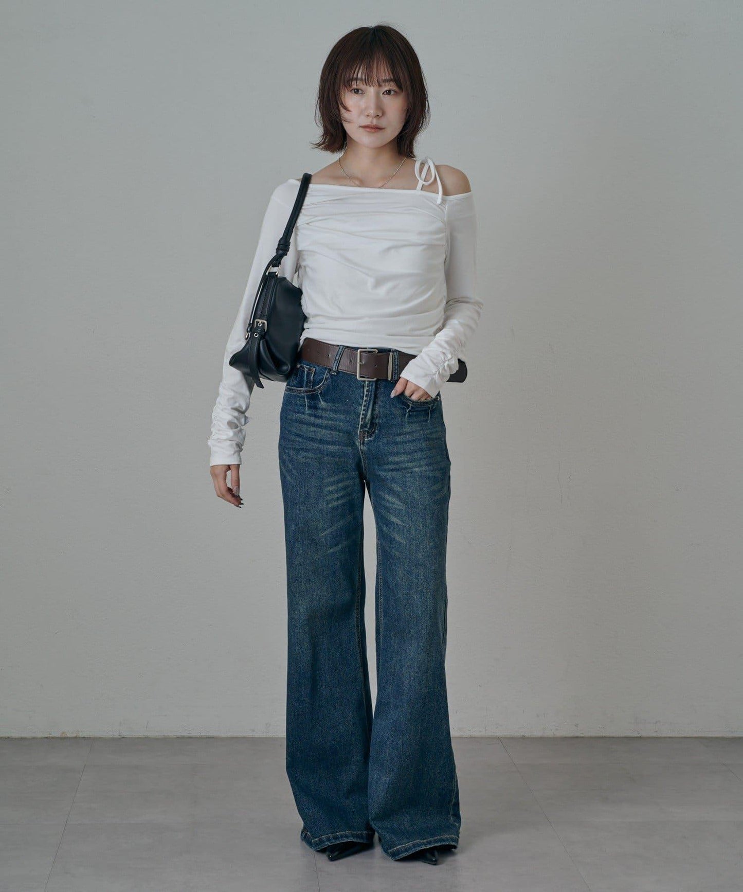 【mystic】[mline]抽繩一字肩針織衫