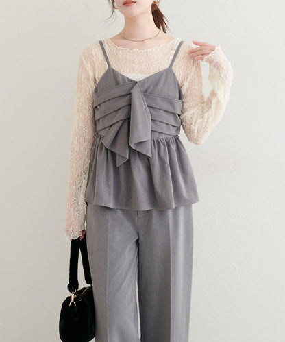 【套裝促銷】【PalClo限定】蝴蝶結吊帶背心&蕾絲波浪邊T恤套裝