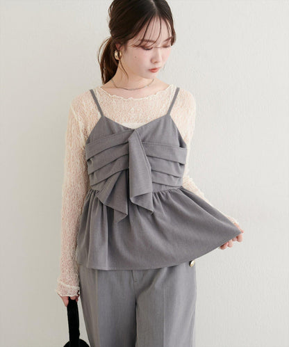 【套裝促銷】【PalClo限定】蝴蝶結吊帶背心&蕾絲波浪邊T恤套裝