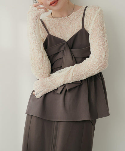 【套裝促銷】【PalClo限定】蝴蝶結吊帶背心&蕾絲波浪邊T恤套裝