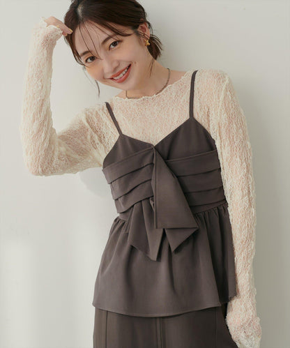 【套裝促銷】【PalClo限定】蝴蝶結吊帶背心&蕾絲波浪邊T恤套裝