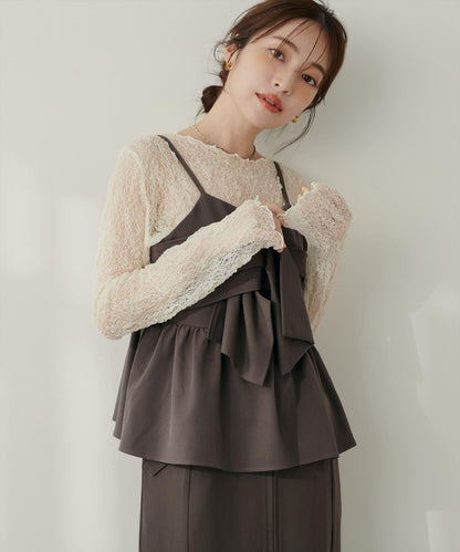 【套裝促銷】【PalClo限定】蝴蝶結吊帶背心&蕾絲波浪邊T恤套裝