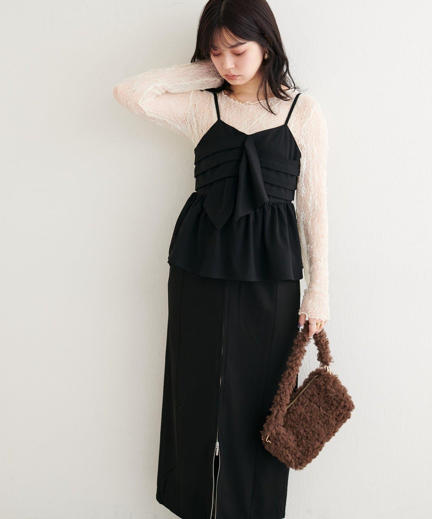 【套裝促銷】【PalClo限定】蝴蝶結吊帶背心&蕾絲波浪邊T恤套裝