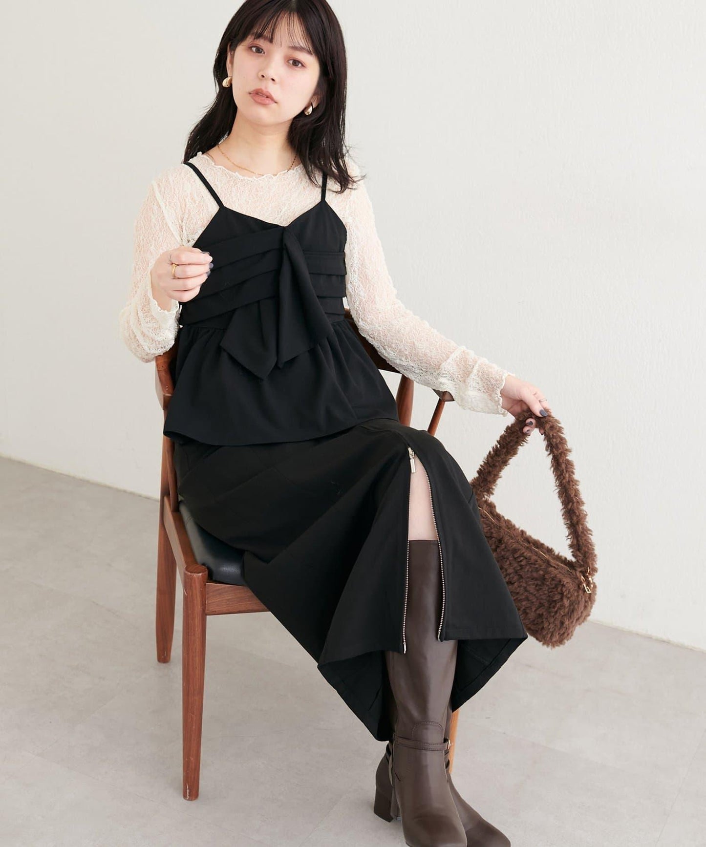 【套裝促銷】【PalClo限定】蝴蝶結吊帶背心&蕾絲波浪邊T恤套裝