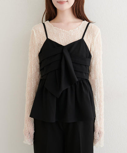 【套裝促銷】【PalClo限定】蝴蝶結吊帶背心&蕾絲波浪邊T恤套裝