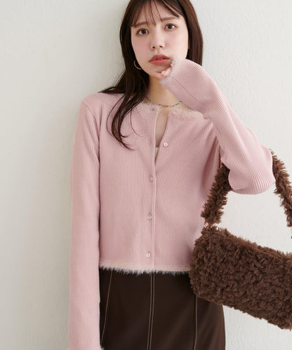 針織拼接羽毛開衫