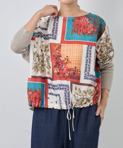 圍巾拼接印花針織衫