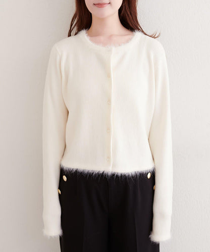 針織拼接羽毛開衫