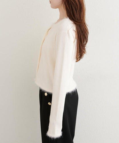 針織拼接羽毛開衫