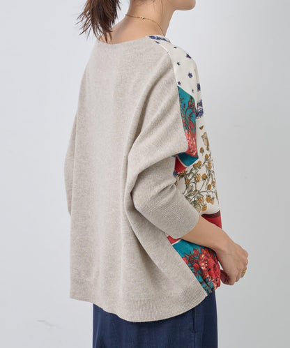 圍巾拼接印花針織衫