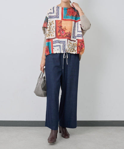 圍巾拼接印花針織衫