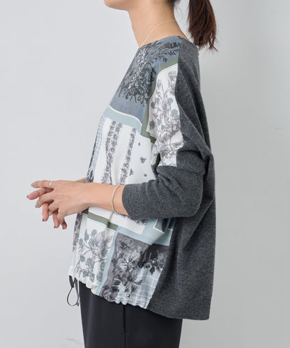 圍巾拼接印花針織衫