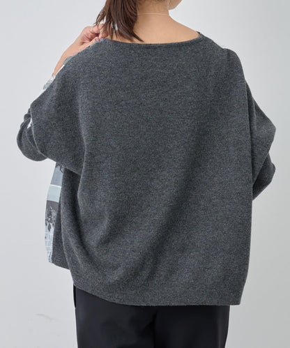 圍巾拼接印花針織衫