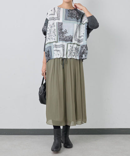 圍巾拼接印花針織衫