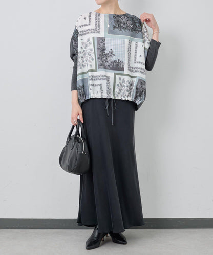 圍巾拼接印花針織衫