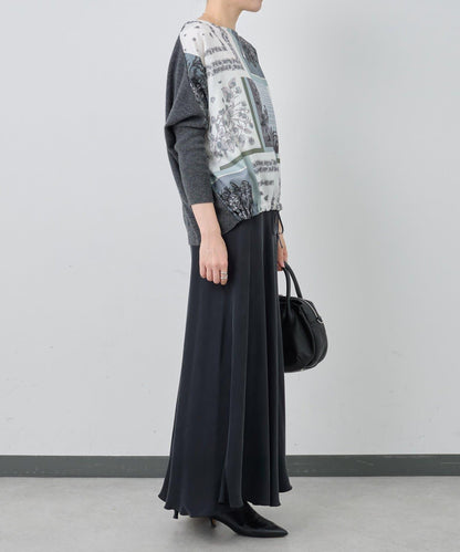 圍巾拼接印花針織衫