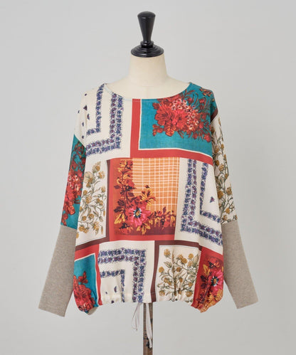 圍巾拼接印花針織衫