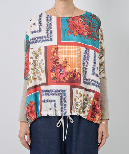 圍巾拼接印花針織衫