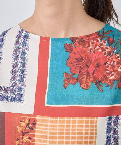 圍巾拼接印花針織衫