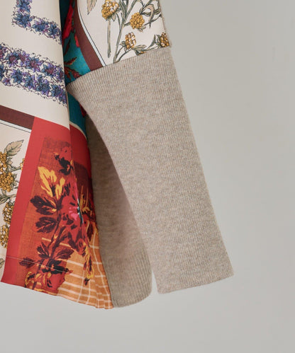 圍巾拼接印花針織衫