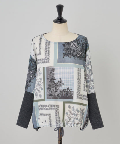 圍巾拼接印花針織衫