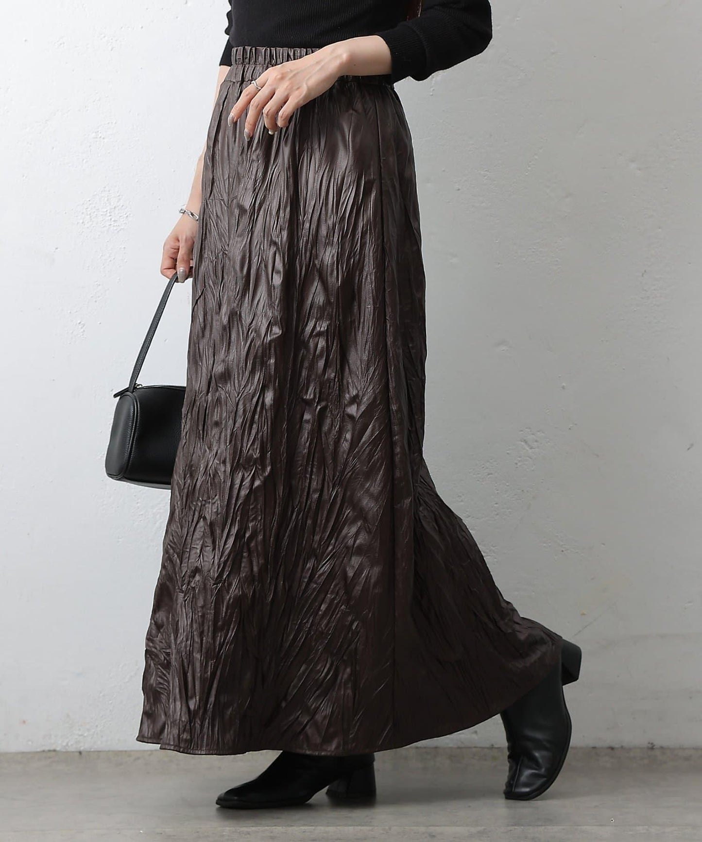 仿皮褶皺半身裙