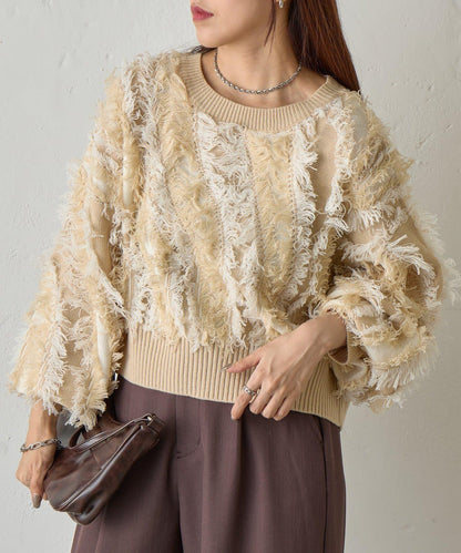 流蘇提花針織套頭衫