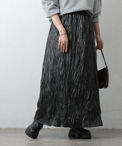 仿皮褶皺半身裙
